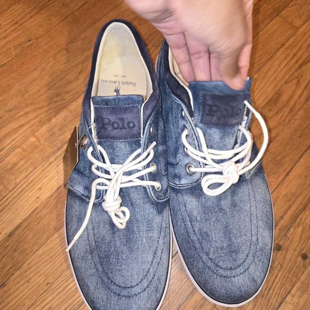 Polo by Ralph Lauren Men's Denim-Style Boat Shoes - Blue with White Laces